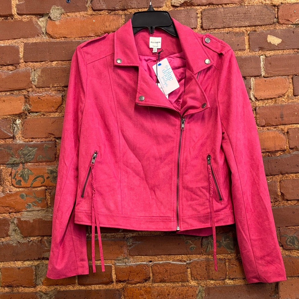 Ellison Hot‎ Pink Suede Moto Jacket NWT Size Medium